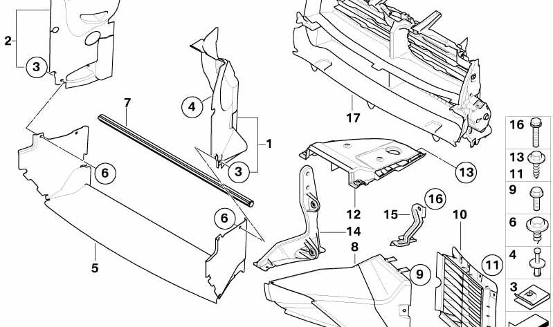 Guida dell'aria inferiore OEM 51743416930 per BMW E83. BMW originale.