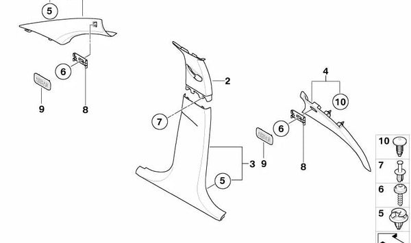 Embellecedor A-Pilar derecho para BMW E87, E87N (OEM 51437120536). Original BMW