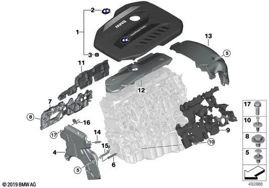 Aislamiento térmico para Serie 3 G20, G21, Serie 5 G30, G31, Serie 6 G32, Serie 7 G11, G12, Serie 8 G14, X3 G01, X4 G02, X5 G05, X6 G06, X7 G07 (OEM 11148571322). Original BMW.