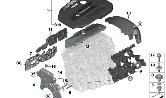 Soporte para cubierta acústica OEM 11148587719 para BMW G20, G11, G05, G06, G07. Original BMW.