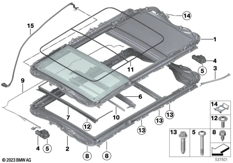 Marco de techo panorámico para BMW Serie 3 F31, F31N (OEM 54107342854). Original BMW.