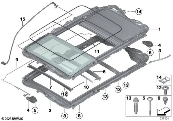 Techo panorámico completo de cristal eléctrico para BMW F31, F31N (OEM 54107342867). Original BMW