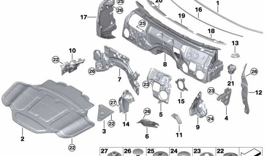 Sound insulation front right cover for BMW G14, G15, G16 (OEM 51487435706). Original BMW.