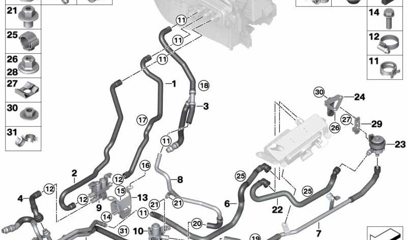 Manguera de retorno del líquido refrigerante OEM 64219320219 para BMW F15 (X5). Original BMW.