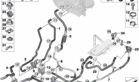 Manguera de retorno del líquido refrigerante OEM 64219320219 para BMW F15 (X5). Original BMW.