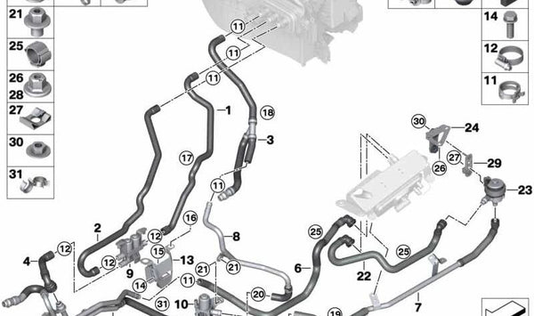 **Manguera de refrigerante de ida OEM 64216974912 para BMW E70, E71, E72, F15, F16, F85, F86. Original BMW.**