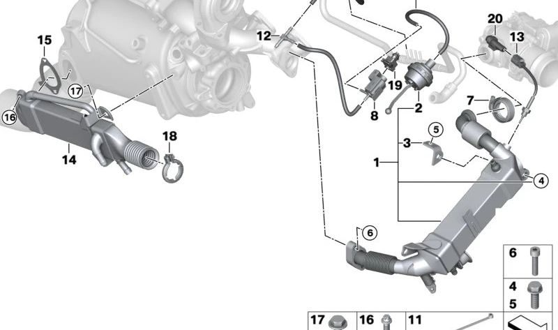 Enfriador de gases de escape (EGR) OEM 11718576450 para BMW {E90, E91, E92, E93, E70, E71}. Original BMW.