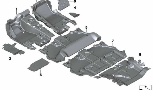 Cubierta de suelo delantera derecha para BMW X5 G05 (OEM 51477498454). Original BMW