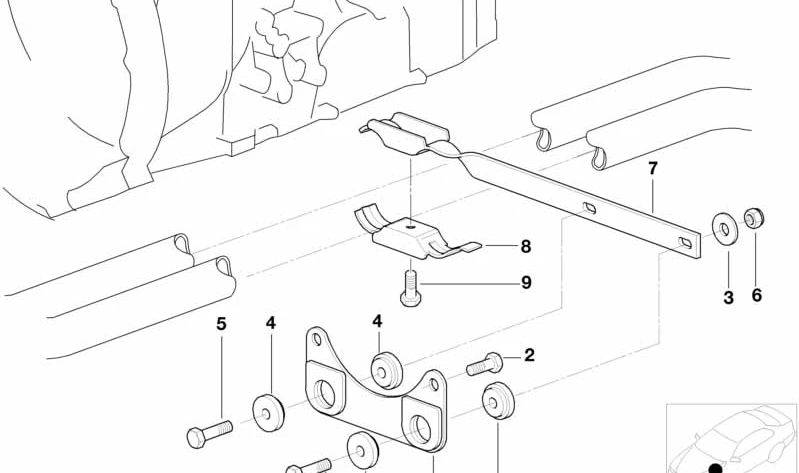 Soporte para sistema de escape OEM 18201439403 para BMW E38. Original BMW.