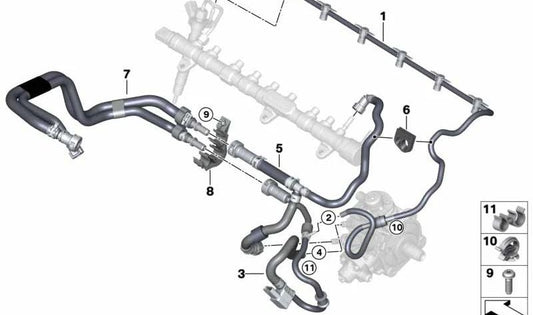 Conducto de Retorno de Combustible para BMW Serie 5 G30 (OEM 13538591726). Original BMW