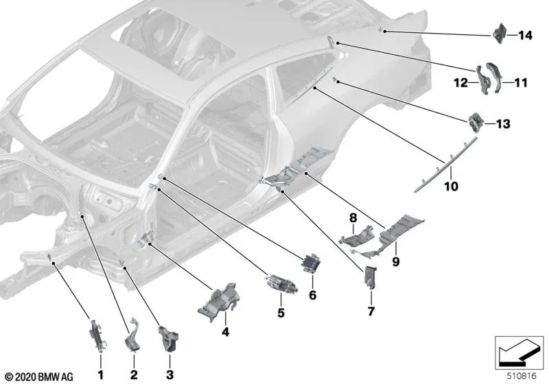 Äußeres C-Säulenteil für BMW G22, G82 (OEM 41007472401). Original BMW