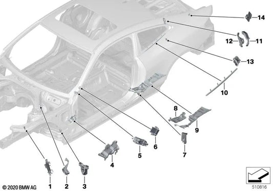 Parte de la columna C exterior para BMW G22, G82 (OEM 41007472401). Original BMW