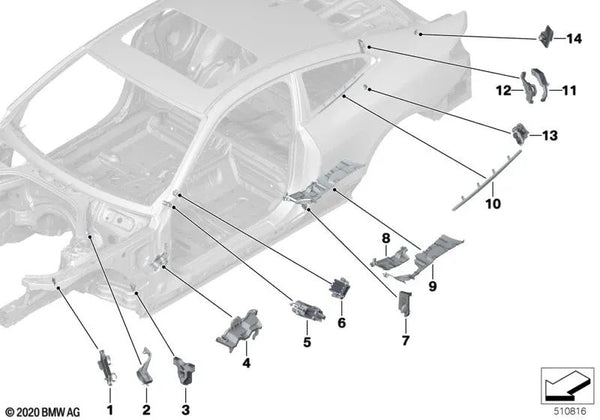 Parte de la columna C exterior para BMW G22, G82 (OEM 41007472401). Original BMW