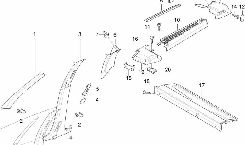 Embellecedor pilar trasero izquierdo para BMW Serie 3 E36 (OEM 51438191799). Original BMW