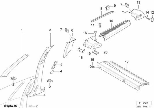 Rear Right Column Cover for BMW 3 Series E36 (OEM 51438191800). Original BMW