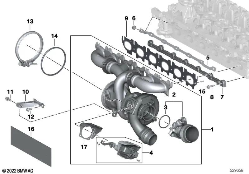 Placa de protección térmica para válvula Wastegate para BMW Serie 2 G42, Serie 3 G20, G20N, G21, G21N, Serie 4 G22, G23, G26, X3 G01, G01N, X4 G02, G02N, Z4 G29 (OEM 11659884346). Original BMW