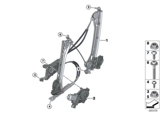 Front left window regulator without motor for BMW I15 (OEM 51337487911). Original BMW