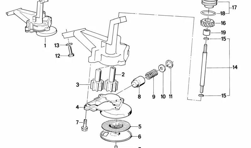 Tapa de la bomba de aceite para BMW Series 3 E30, Series 5 E28, E34 (OEM 11411275095). Original BMW.