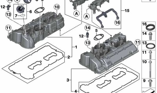 Cubierta de culata para BMW F07, F10N, F11N, F06, F12N, F13N, F01N, F02N, X5 F15, X6 F16 (OEM 11127636759). Original BMW