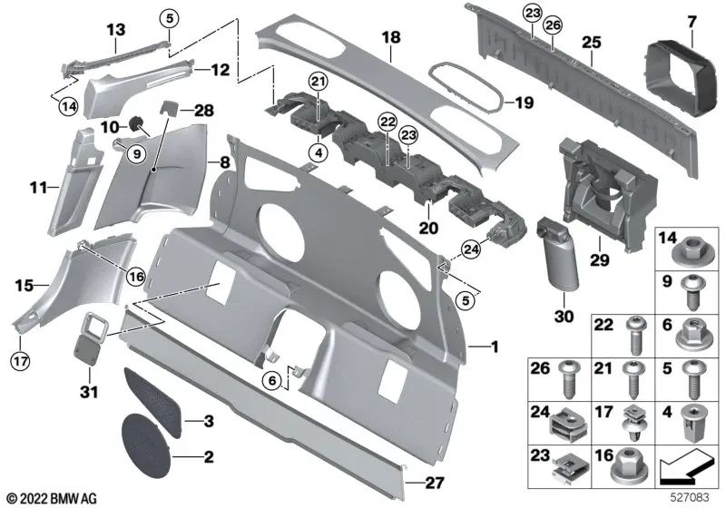 Red de revestimiento de partición para BMW Z4 G29 (OEM 51477456385). Original BMW.