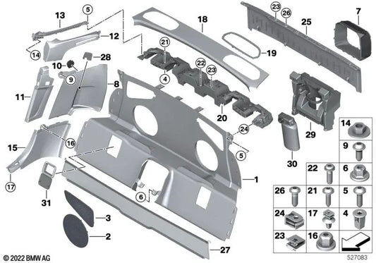 Partition lining net for BMW Z4 G29 (OEM 51477456385). Genuine BMW.