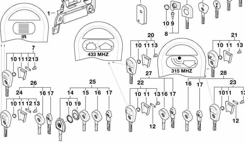 Cierre con llave derecha para BMW (OEM 51218401624). Original BMW