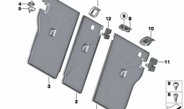 Revestimiento respaldo derecho para BMW F20, F21 (OEM 52207243617). Original BMW