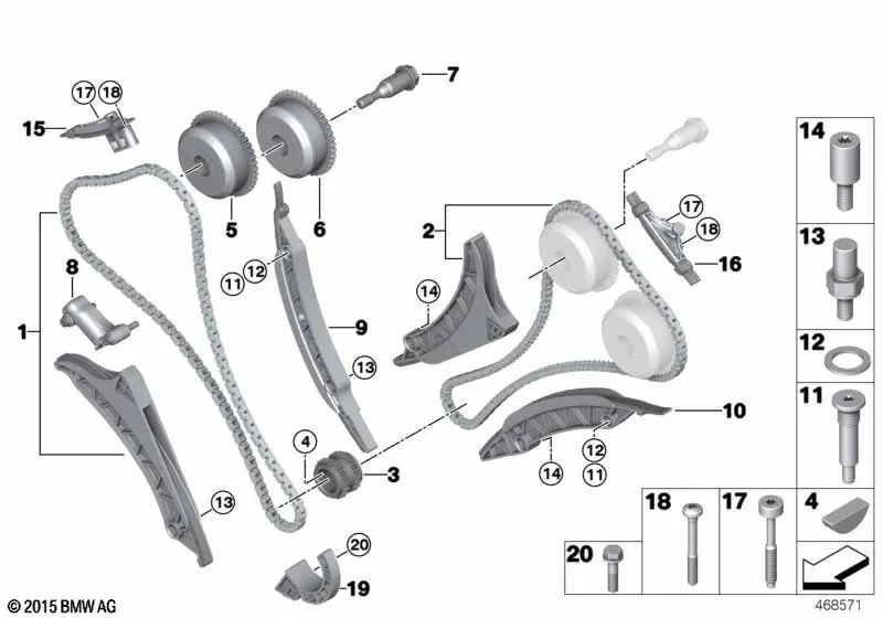 Unidad de Ajuste del Árbol de Levas de Escape para BMW Serie 5 F90, F30N, G30, G31, Serie 7 G11, G12, G70, Serie 8 F91, F92, F93, G14, G15, G16, X5 F95, G05, X6 F96, G06, X7 G07, XM G09 (OEM 11368601045). Original BMW.