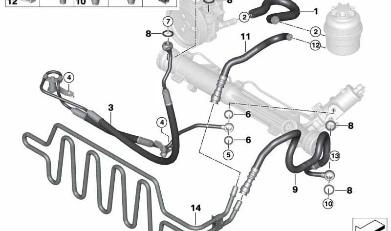 Tubo de retorno de dirección asistida OEM 32416778446 para BMW E90, E91, E92, E93. Original BMW.