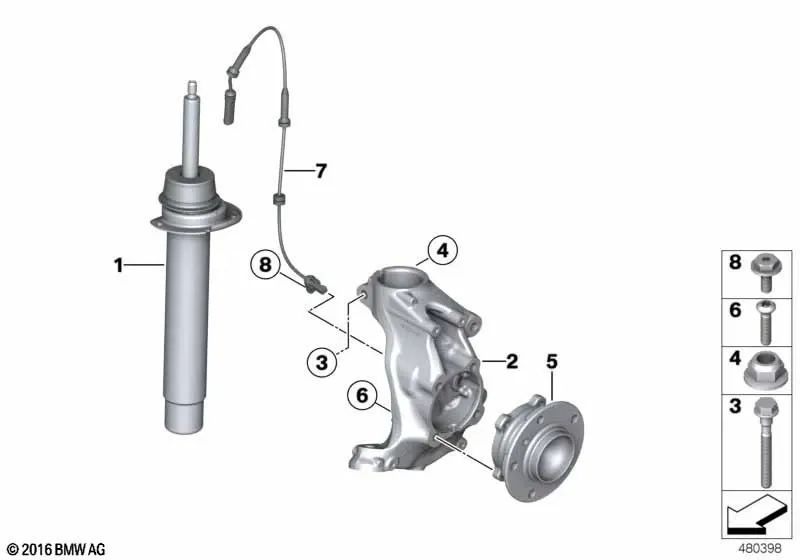 Front shock absorber for BMW 3 Series F30N (OEM 31316873800). Original BMW.