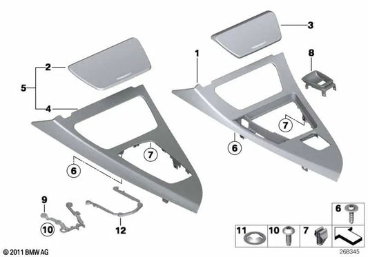 Center console trim for BMW F06, F13 (OEM 51169197164). Genuine BMW