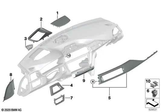 Hexagonal Aluminum Dashboard Cover for BMW 3 Series F30N, F31N, F34, F34N, F35, F35N, 4 Series F32, F32N, F33, F33N, F36, F36N (OEM 51456827336). Genuine BMW