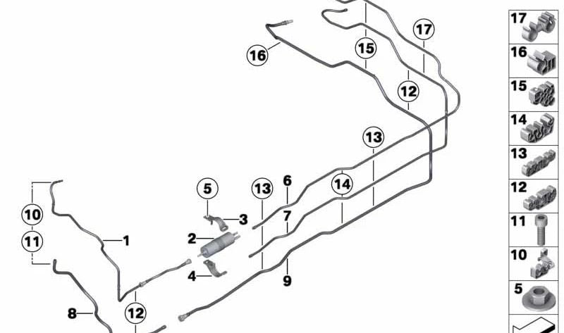 Rear return pipe for BMW 7 Series F02, F02N (OEM 16127214029). Original BMW