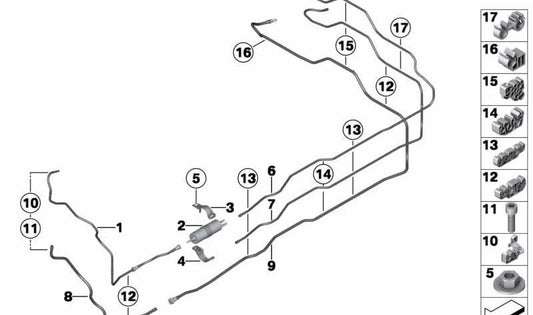 Tubería de retorno trasera para BMW Serie 7 F02, F02N (OEM 16127214029). Original BMW