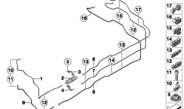 Tubería de alimentación delantera para BMW Serie 7 F02, F04 (OEM 16127220167). Original BMW