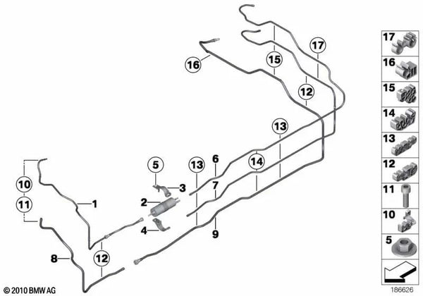 Tubo de alimentación delantero para BMW F01, F02, F02N (OEM 16127220166). Original BMW