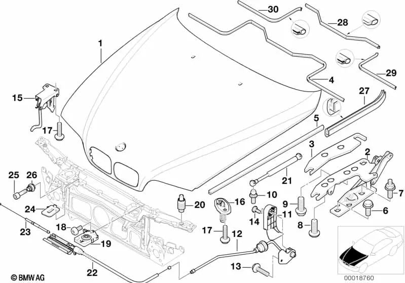 Front lid side seal for BMW E39 (OEM 51718184153). Genuine BMW