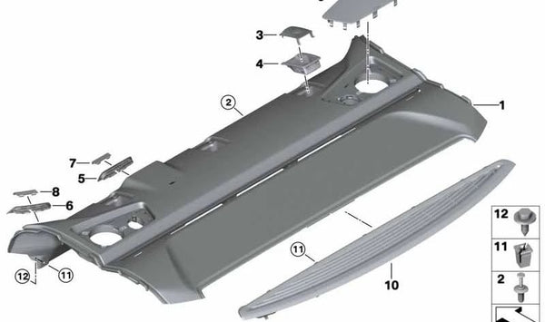 Rejilla de ventilación para bandeja de almacenamiento OEM 51467431219 para BMW G30. Original BMW.