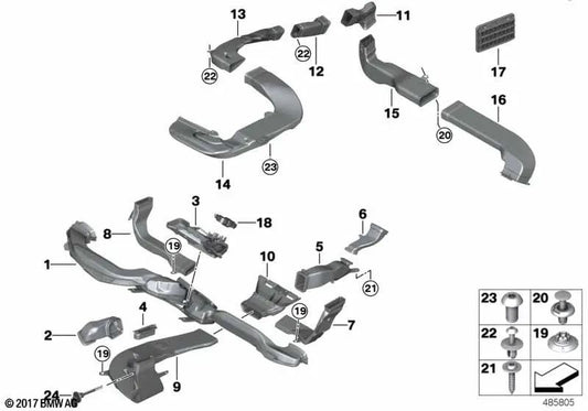 Conducto de aire para el compartimento trasero derecho para BMW Serie 7 G11, G11N, G12, G12N (OEM 51169386238). Original BMW.