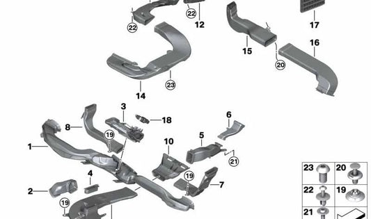 Indirect ventilation air duct for BMW 7 Series G11, G12 (OEM 64226997215). Original BMW