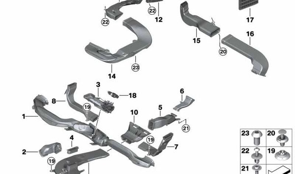 Conducto de aire de ventilación indirecta para BMW Serie 7 G11, G12 (OEM 64226997215). Original BMW