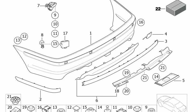 Paragolpes trasero imprimado OEM 51127893298 para BMW Serie 3 E46. Original BMW