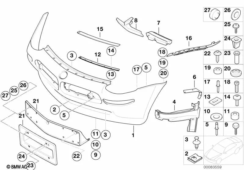 Soporte lateral del parachoques delantero derecho para BMW Z8 E52 (OEM 51118242270). Original BMW