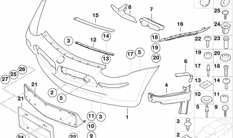 Tapa embellecedora para paragolpes delantero derecho OEM 51118258424 para BMW Z8 (E52). Original BMW.