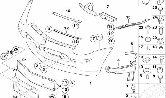 Tapa embellecedora para paragolpes delantero derecho OEM 51118258424 para BMW Z8 (E52). Original BMW.