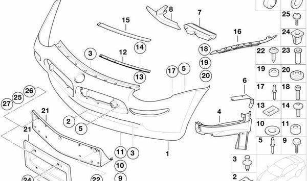 Tapa embellecedora para paragolpes delantero derecho OEM 51118258424 para BMW Z8 (E52). Original BMW.