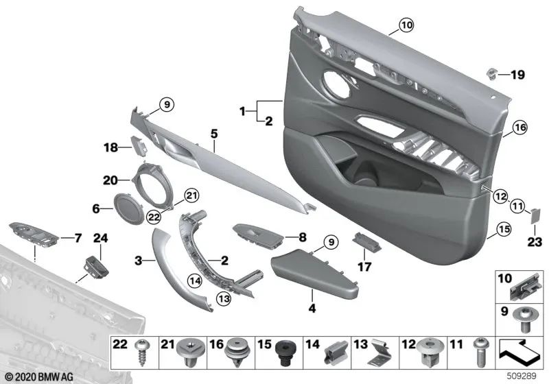 Panel de puerta delantero izquierdo para BMW F39 (OEM 51419471637). Original BMW.