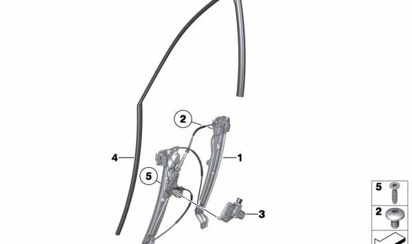 Elevador de ventana sin motor delante derecho para BMW F10, F11, F18 (OEM 51337182132). Original BMW