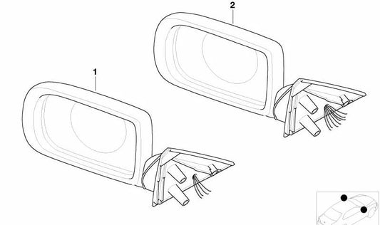 Right exterior mirror without heated glass for BMW E38 (OEM 51168266446). Original BMW.