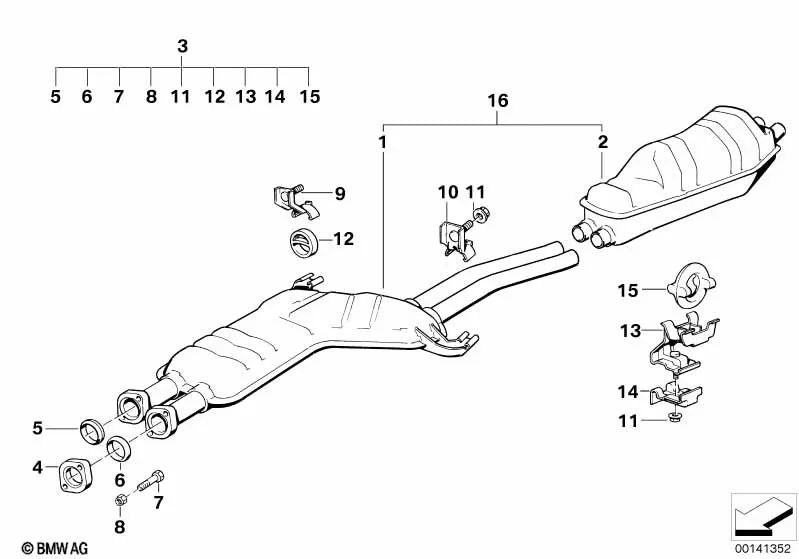 Silenciador Intermedio para BMW E32 (OEM 18129068603). Original BMW